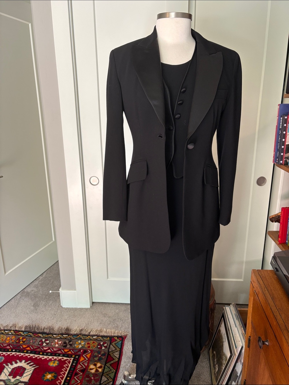 Vintage wool crepe Black Women's “Tuxedo” jacket & Dress Set.